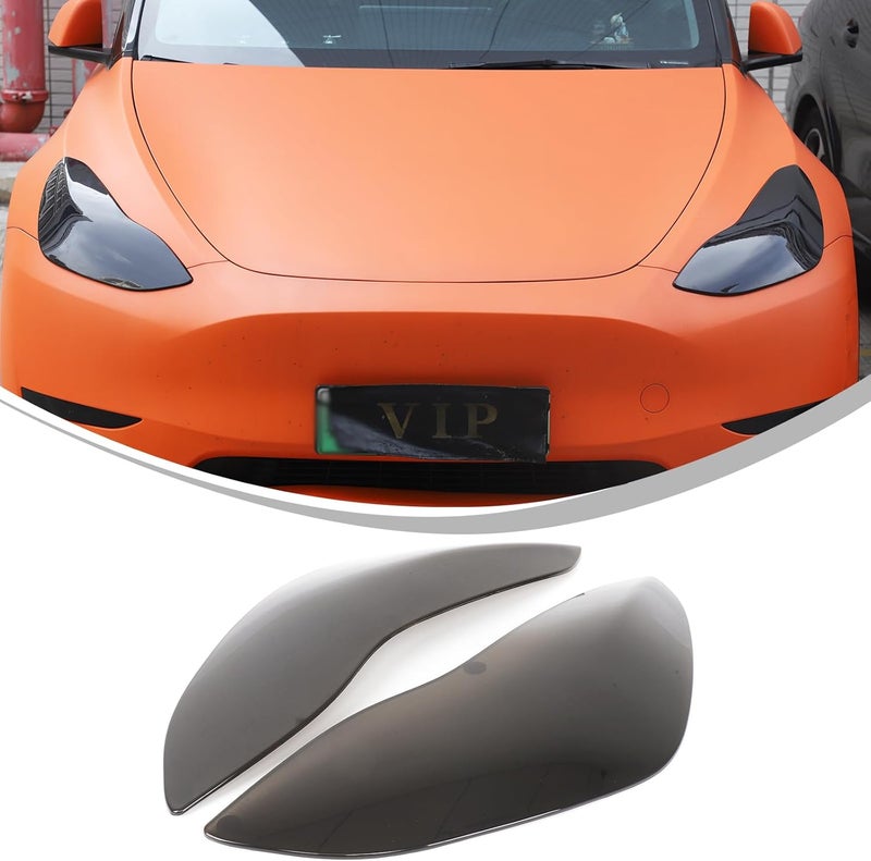 Moittellc Front Headlight Trim Cover Compatible with Tesla Model 3 Model Y 2017-2022 Smoked Front Light Lamp Cover Left and Right Headlight Lens Trim Frame Protect Decorative Accessories - Image 1